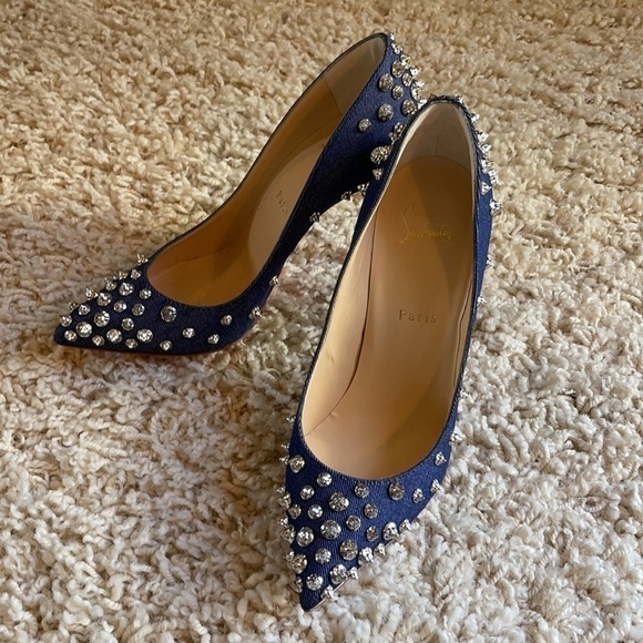 Louboutin Aimantaclou Studded Blue Denim Pumps Heels Size 39 - Picture 10 of 16